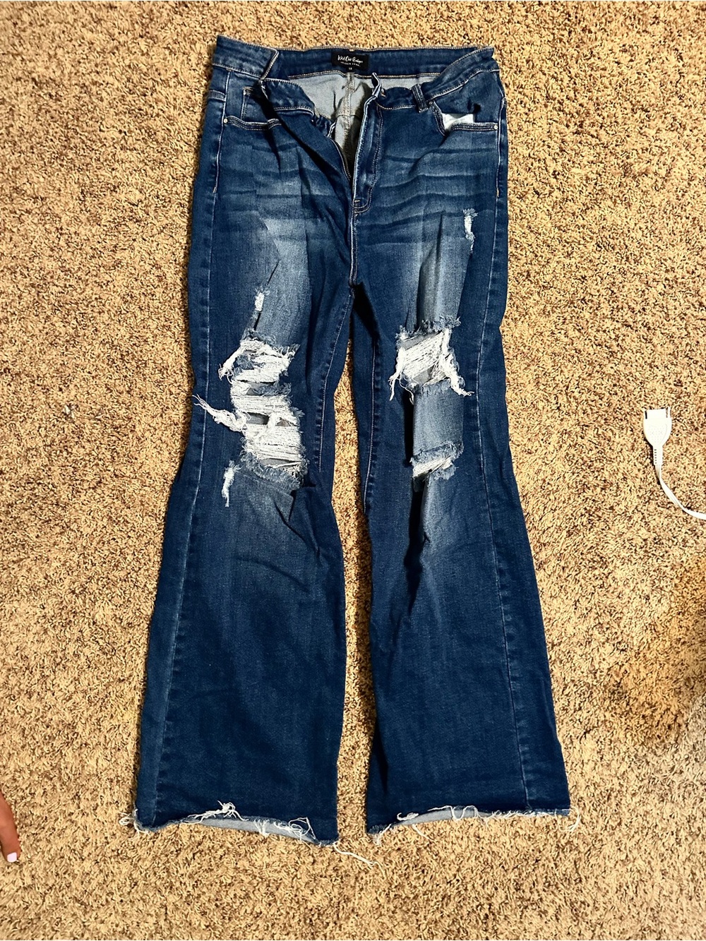 Distressed Dark Blue Flare Jeans for Women